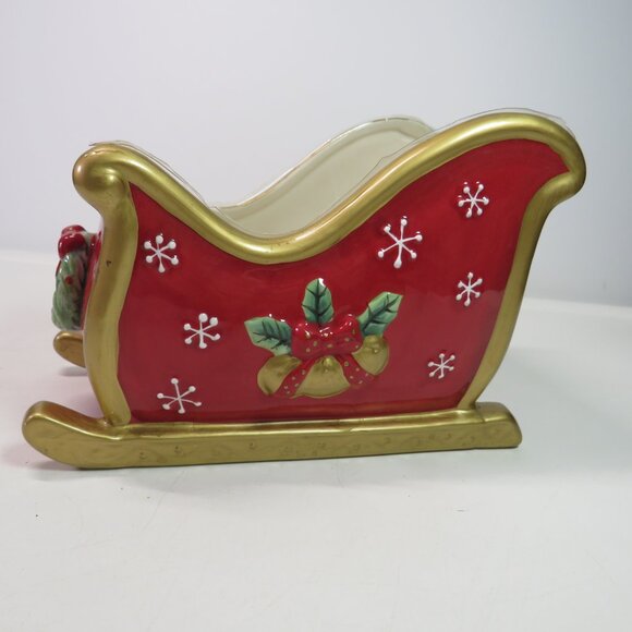 Fitz and Floyd Festive Bells ceramic sled w floral tray Holiday Christmas Decor - Picture 1 of 12